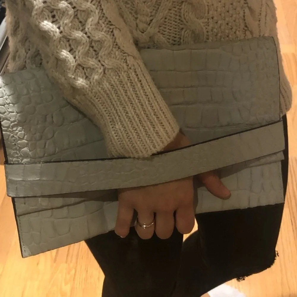 Coach Blue Gray Crocodile-Embossed Clutch
